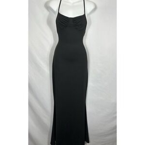 Black Long Dress Fitted Size M Y2K Fairy Grunge Romantic Goth‎ Witchy Vamp Event